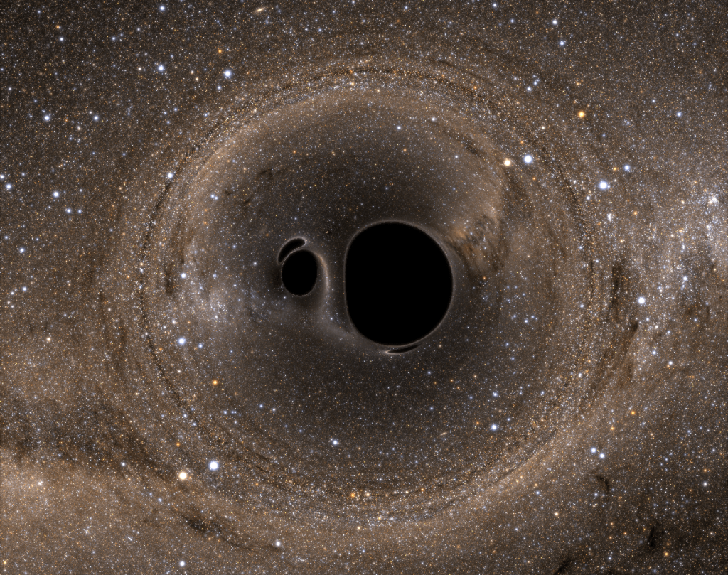 Un sistema binario de agujeros negros, visto desde arriba.  Las fusiones de agujeros negros prepararon el escenario para el trabajo de Garofalo.  Crédito de la imagen: Bohn et al.  (ver 
