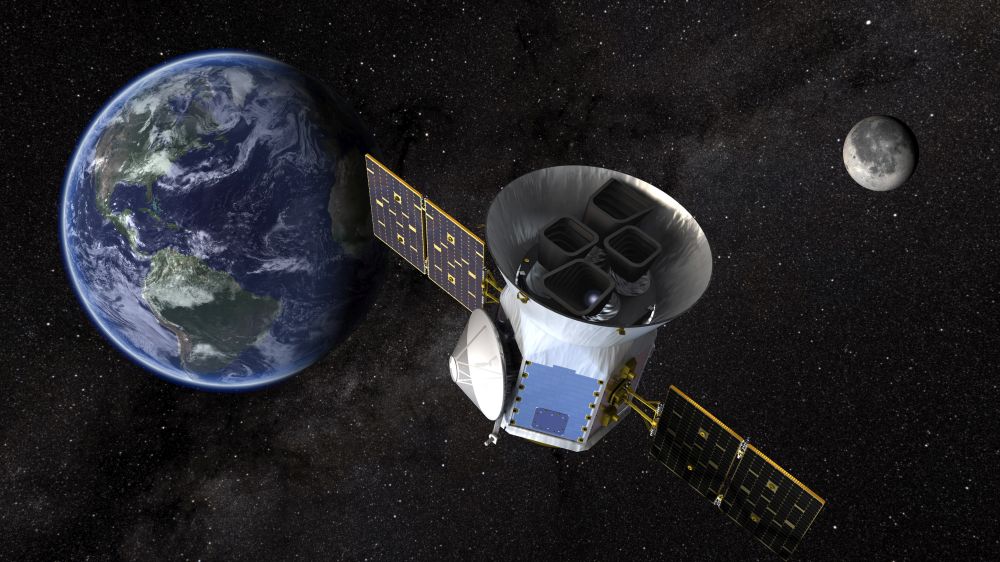 Una ilustración artística de TESS, el satélite de sondeo de exoplanetas en tránsito.  Crédito de la imagen: NASA