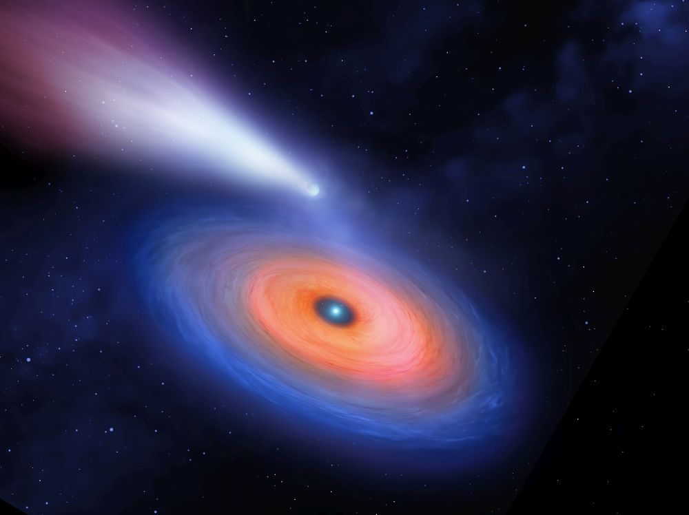 Los astrónomos han encontrado una estrella enana blanca que parece estar rodeada por un disco truncado de gas.  El disco probablemente se creó a partir de un planeta gaseoso que fue desgarrado por su gravedad.  Crédito de la imagen: NASA