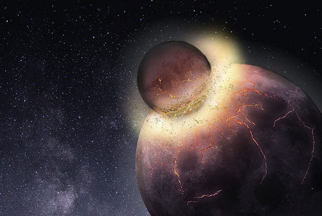 Los químicos que hicieron posible la vida en la Tierra pueden haber venido de otro planeta que chocó con la Tierra, formando la Luna.  Crédito de la imagen: Universidad de Rice