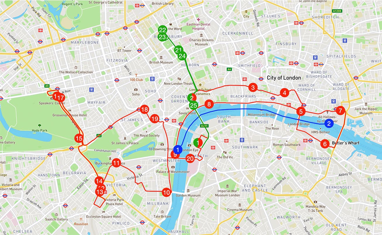 City Sightseeing London Hop-On Hop-Off Bus Tour Mapa