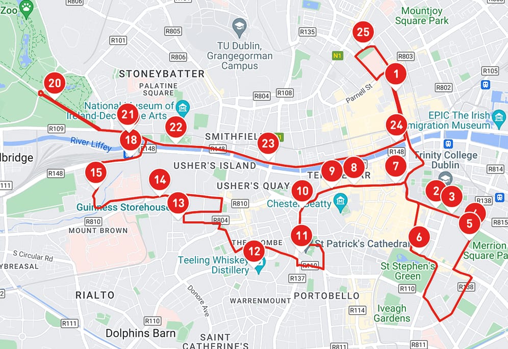 Big Bus Dublin Hop-On Hop-Off Bus Tour Mapa