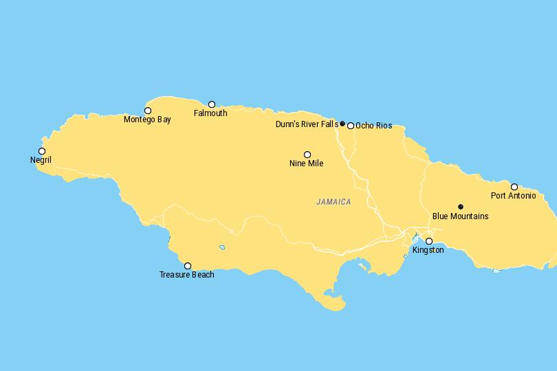 Mapa de los mejores lugares para visitar en Jamaica