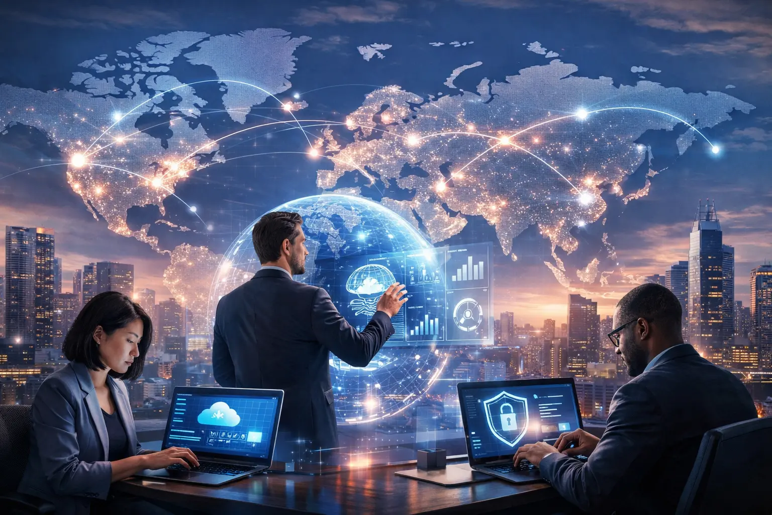 Global technology solutions connecting businesses worldwide through cloud computing, AI, and secure digital infrastructure