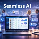 Seamless AI dashboard displaying AI-powered B2B lead generation, verified contacts, and sales analytics in a modern workspace