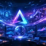 Delta AI visualization showing adaptive artificial intelligence analyzing real-time data changes through dynamic dashboards and holographic insights